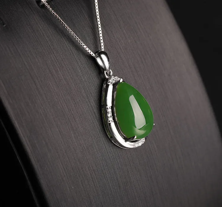 Natural Jade Pendant Nephrite Silver Zircon Pendant ZPT161