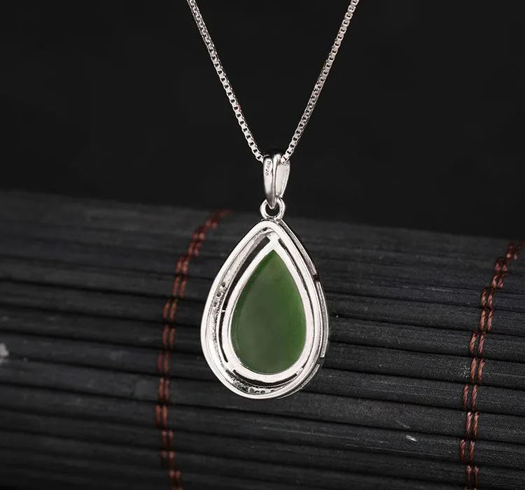 Natural Jade Pendant Nephrite Silver Zircon Pendant ZPT161