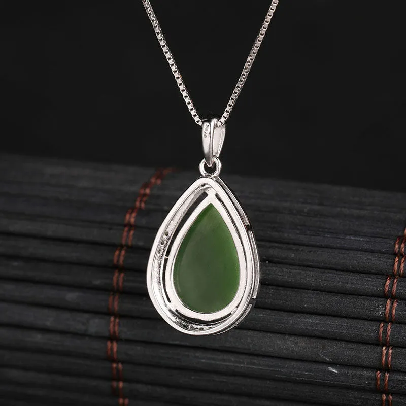 Natural Jade Pendant Nephrite Silver Zircon Pendant ZPT161
