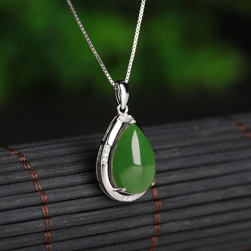 Natural Jade Pendant Nephrite Silver Zircon Pendant ZPT161
