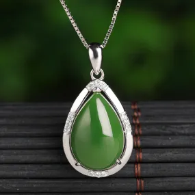 Natural Jade Pendant Nephrite Silver Zircon Pendant ZPT161