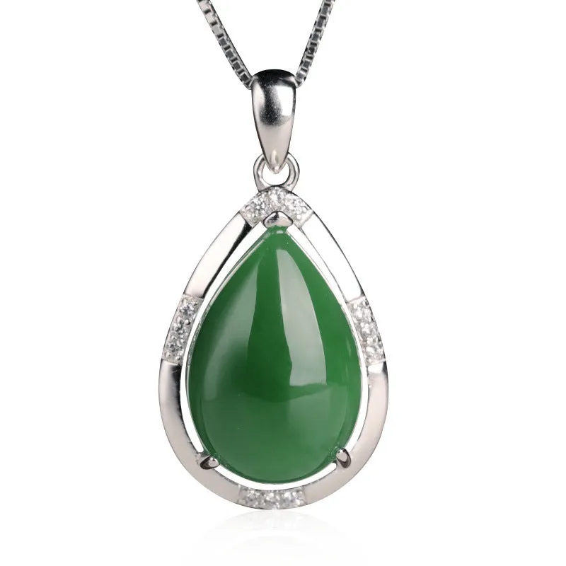 Natural Jade Pendant Nephrite Silver Zircon Pendant ZPT161