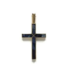 Natural pietersite 4 section inlaid cross pendant