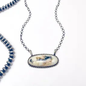 Navajo | Handmade Navajo Sterling Silver Oval Bar Shaped Necklace in White Buffalo
