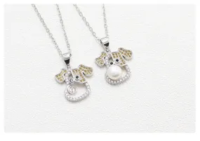 Necklace Pendant Blank Setting Puppy Charm 16x21mm Sterling Silver White Gold Fine 925 For One Pearl Prong DIY Jewelry Finding Wholesale 1pc