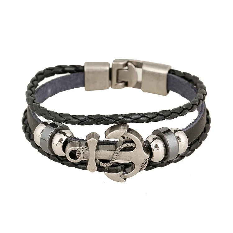 Ornament Simple Multi-Layer Woven Boat Anchor Cattle Leather Bracelet Fashion Popular Retro Male and Female Bracelets