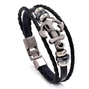 Ornament Simple Multi-Layer Woven Boat Anchor Cattle Leather Bracelet Fashion Popular Retro Male and Female Bracelets
