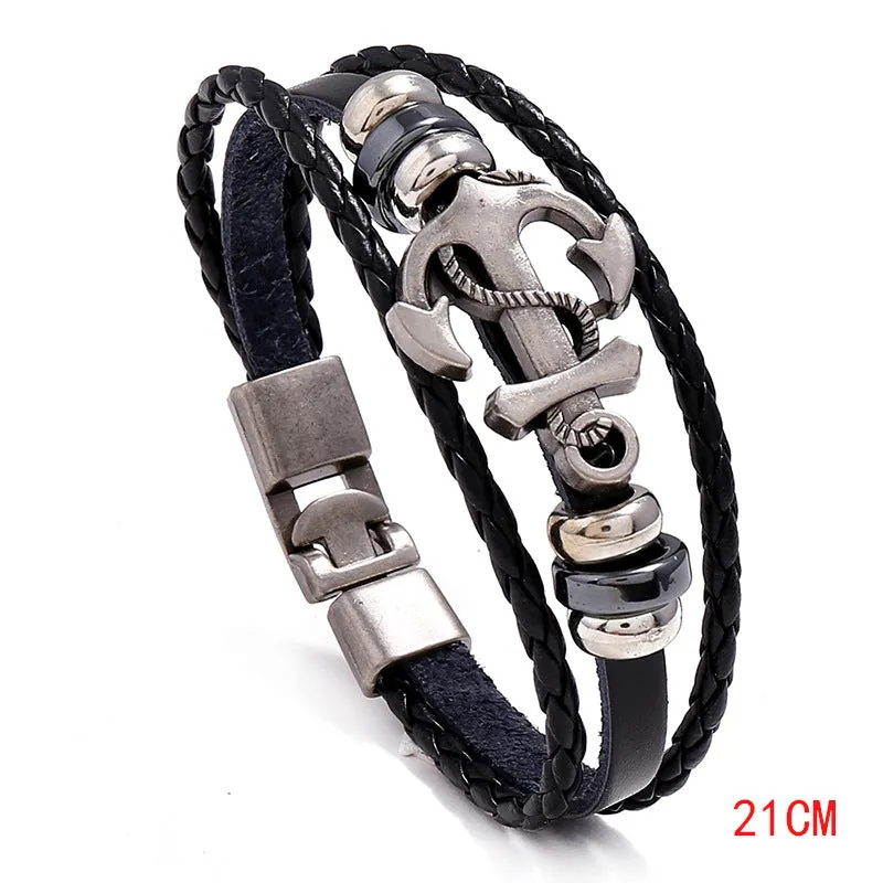Ornament Simple Multi-Layer Woven Boat Anchor Cattle Leather Bracelet Fashion Popular Retro Male and Female Bracelets