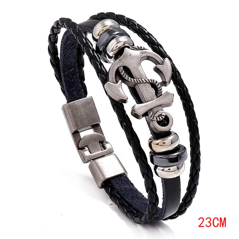Ornament Simple Multi-Layer Woven Boat Anchor Cattle Leather Bracelet Fashion Popular Retro Male and Female Bracelets