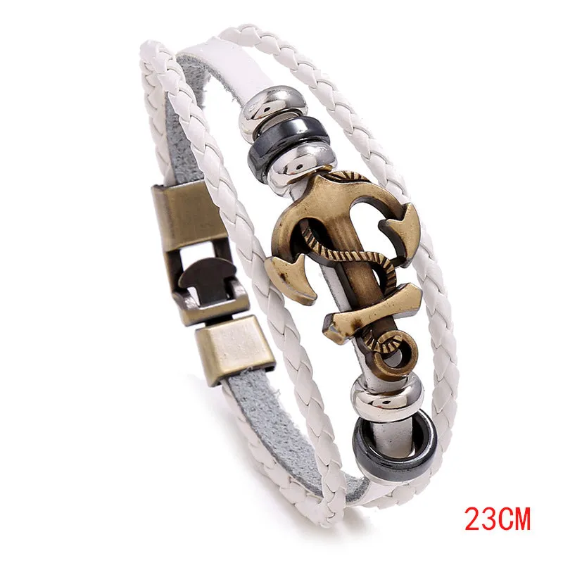 Ornament Simple Multi-Layer Woven Boat Anchor Cattle Leather Bracelet Fashion Popular Retro Male and Female Bracelets
