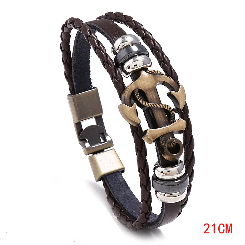 Ornament Simple Multi-Layer Woven Boat Anchor Cattle Leather Bracelet Fashion Popular Retro Male and Female Bracelets