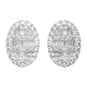 Oval Cluster Baguette Diamond Earrings .55cttw 10K Yellow Gold
