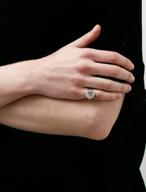 Oval Signet Ring W Hammered Silver