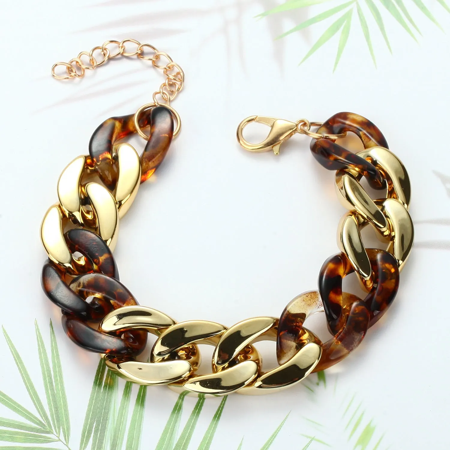 Paneled Multicolor Acrylic Chain Bracelet