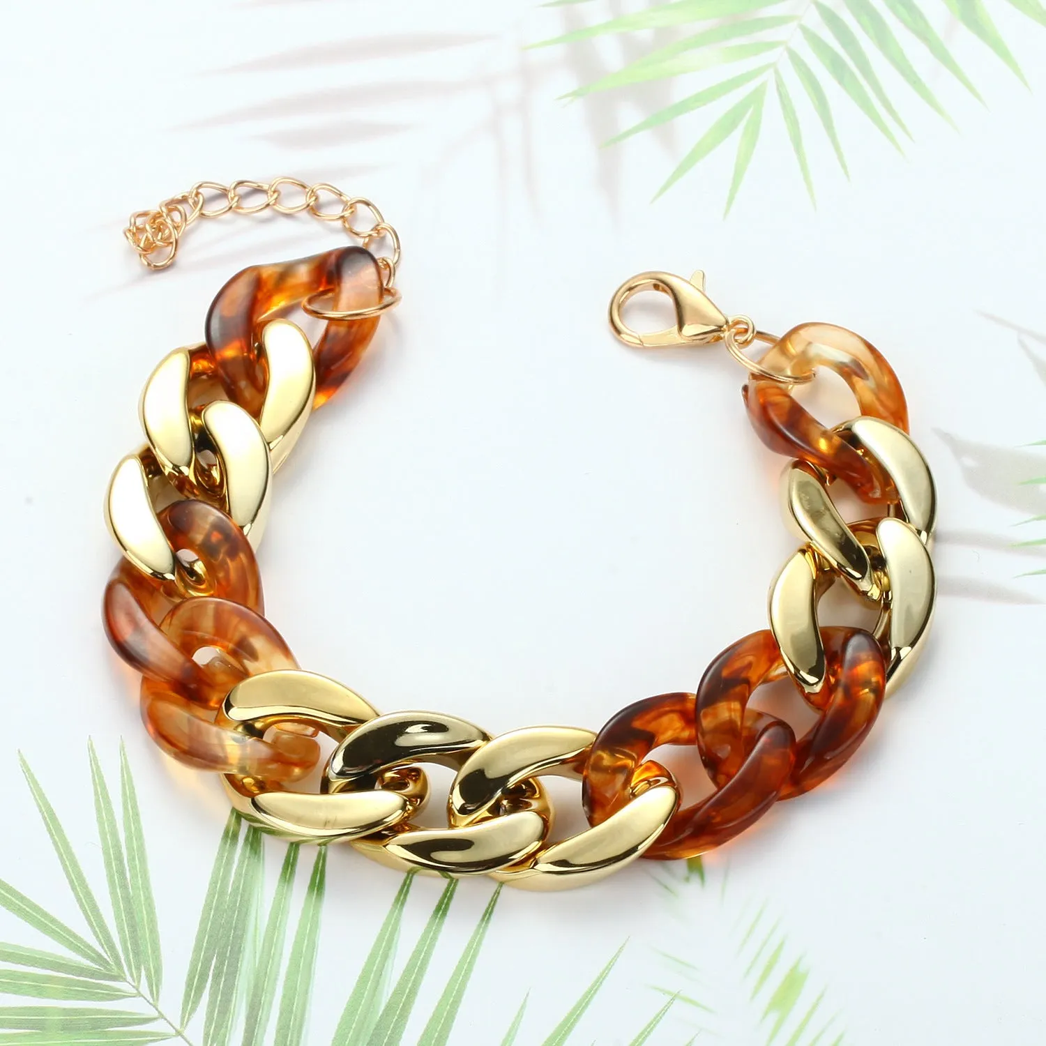Paneled Multicolor Acrylic Chain Bracelet
