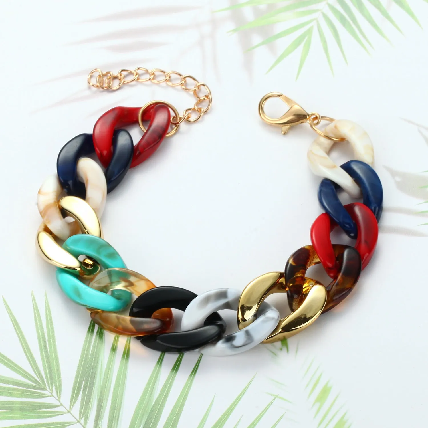 Paneled Multicolor Acrylic Chain Bracelet
