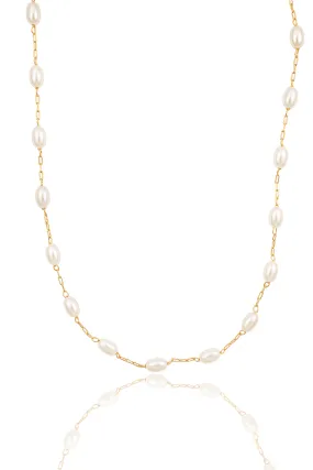 Paperclip Chain Linked Oval Pearl Necklace (G89/I97/E221)