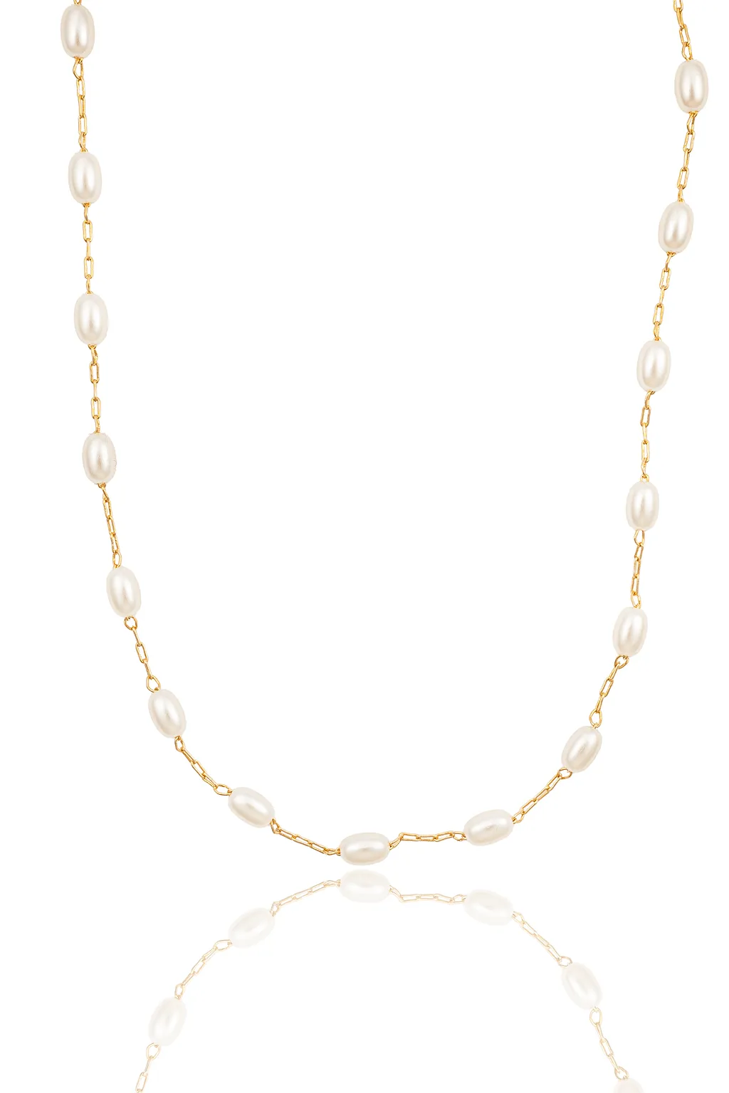 Paperclip Chain Linked Oval Pearl Necklace (G89/I97/E221)