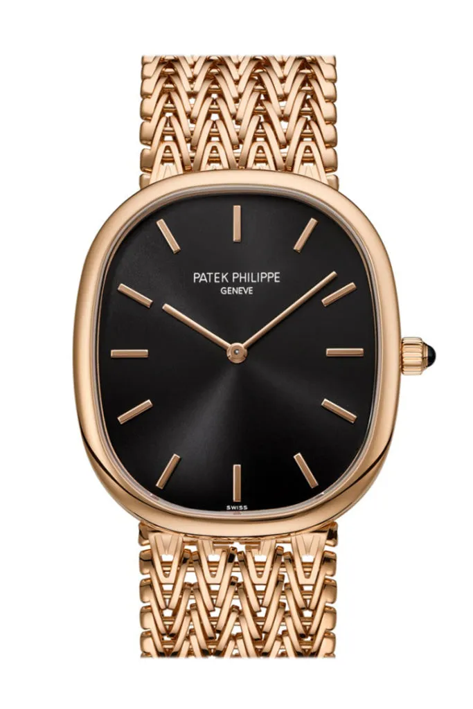 Patek Philippe Golden Ellipse Black Dial Rose Gold Watch 5738/1R