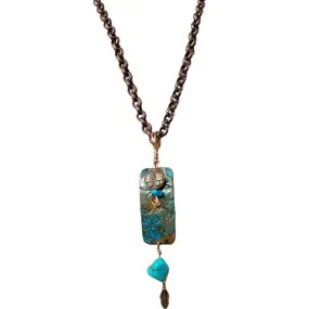 Patina Turquoise Long Copper Necklace