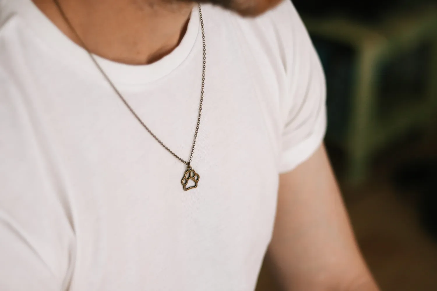Paw necklace for men, chain necklace with a bronze dog cat paw pendant, pet necklace, animal lovers