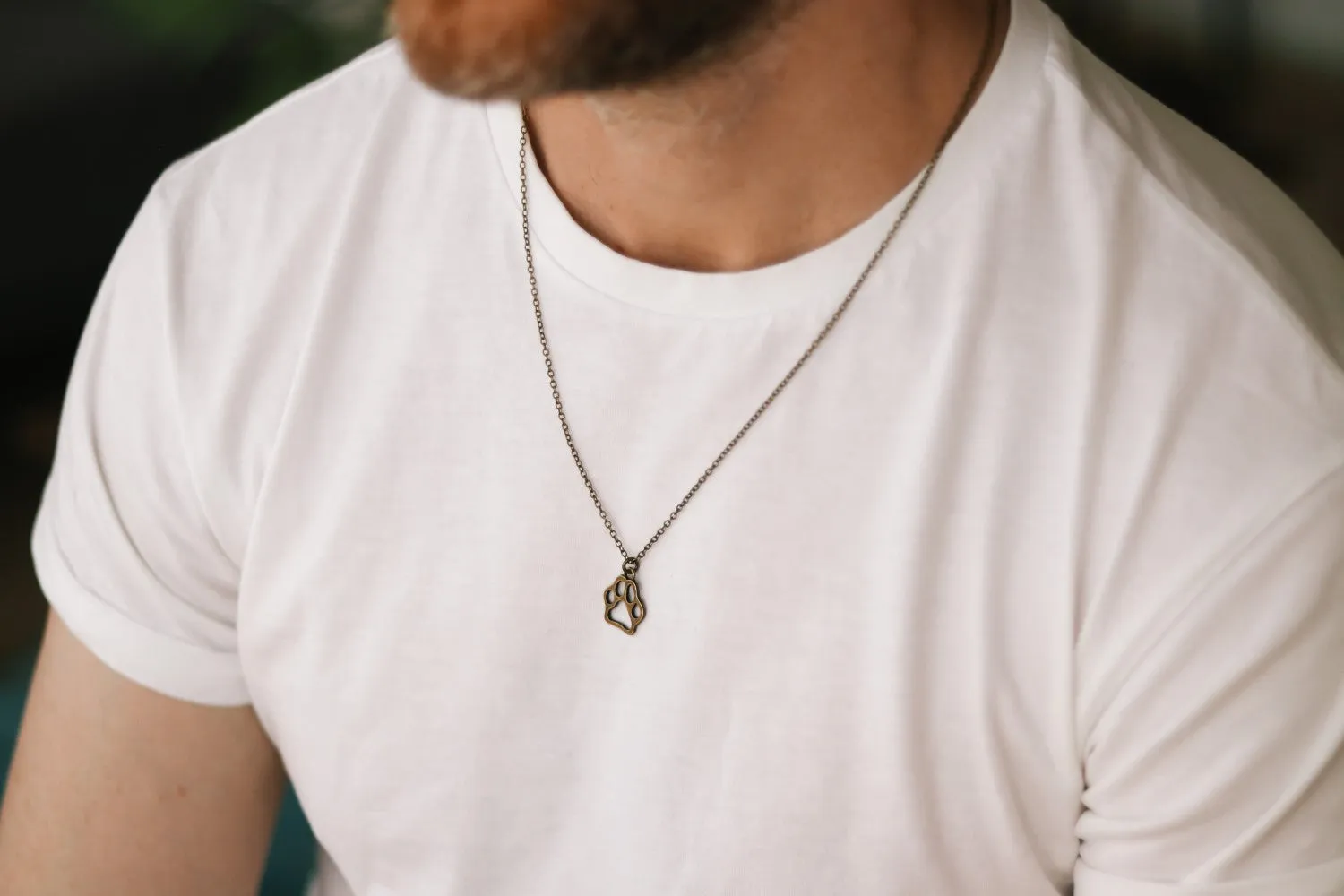 Paw necklace for men, chain necklace with a bronze dog cat paw pendant, pet necklace, animal lovers