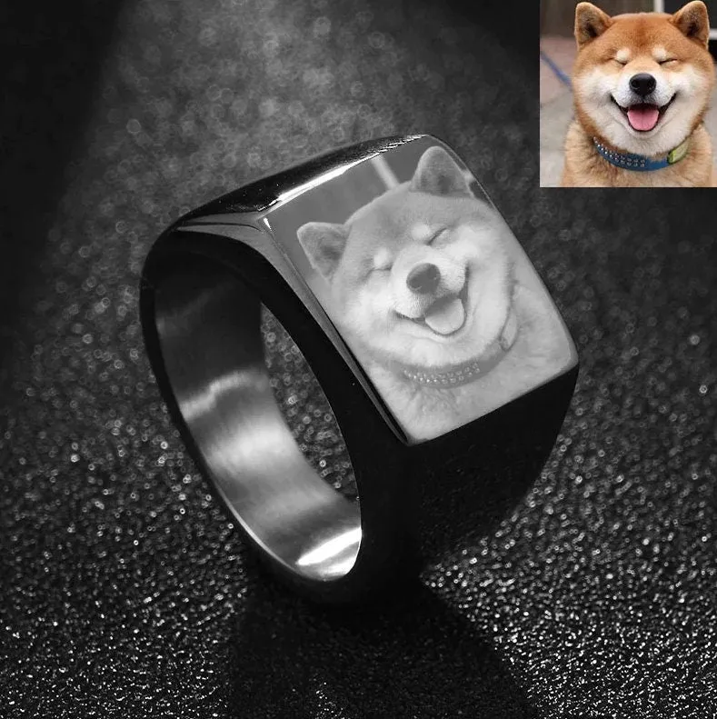 Personalized Photo Ring - Custom Engraved Mens Signet Ring Women Name Ring Engraving From Photo Family Fathers Day Gift Boyfriend Husband
