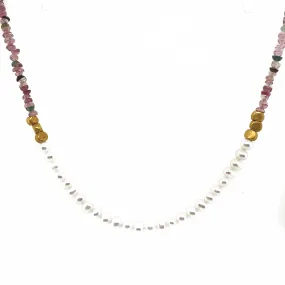 Petite Tourmaline & Pearl Beaded Necklace