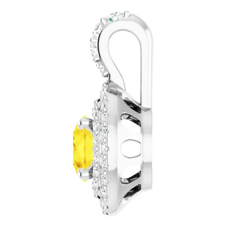 Platinum Natural Yellow Sapphire & 1/4 CTW Natural Diamond Pendant