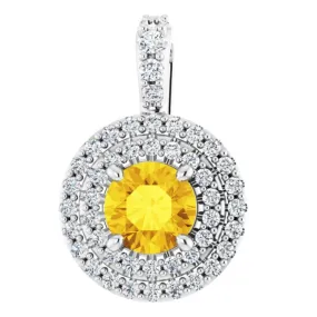 Platinum Natural Yellow Sapphire & 1/4 CTW Natural Diamond Pendant