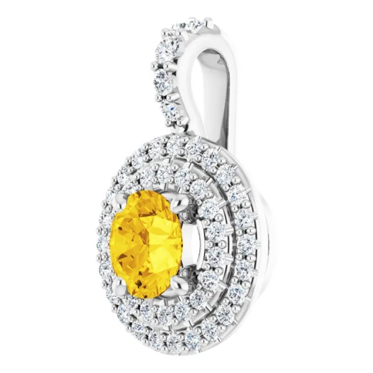 Platinum Natural Yellow Sapphire & 1/4 CTW Natural Diamond Pendant