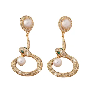 Pre Order:  Snake Shaped Pearl Diamond Inlaid Earrings