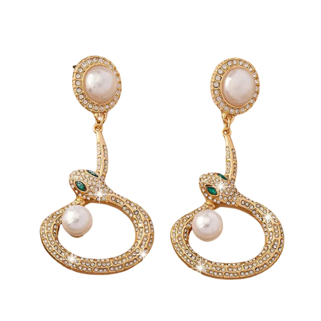 Pre Order:  Snake Shaped Pearl Diamond Inlaid Earrings
