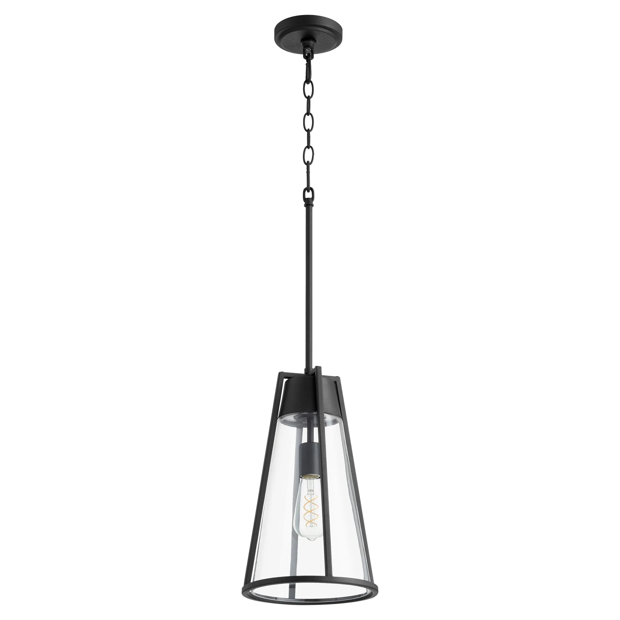Quorum 826-69 Pendant - Textured Black Clear Glass Shade 15" Modern Farmhouse Industrial Transitional