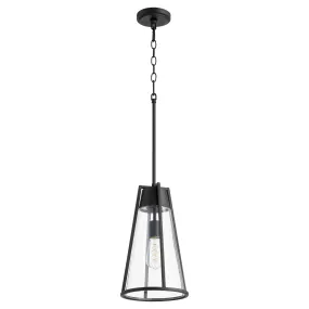 Quorum 826-69 Pendant - Textured Black Clear Glass Shade 15" Modern Farmhouse Industrial Transitional