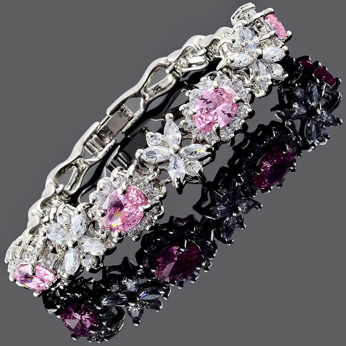 "Ena" - Pink Cubic Zirconia Bridal Bracelet
