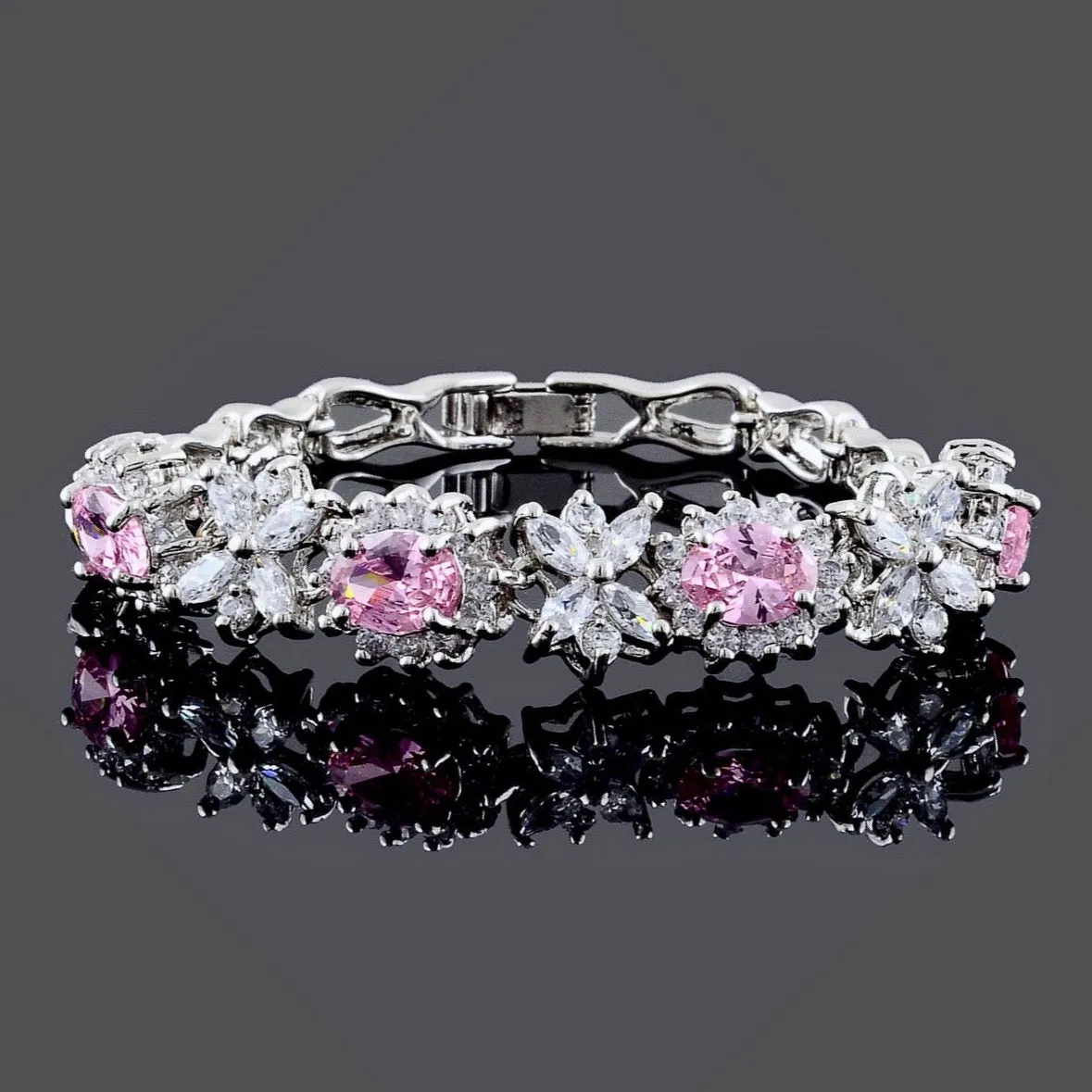 "Ena" - Pink Cubic Zirconia Bridal Bracelet