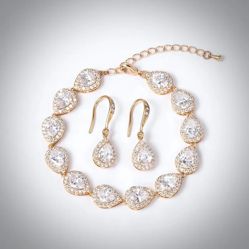 "Raïsa" - CZ Bridal Bracelet and Earrings Set - Available in Silver, Rose Gold and Yellow Gold