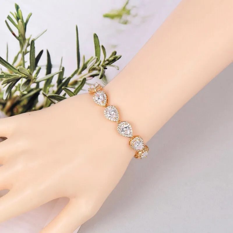 "Raïsa" - CZ Bridal Bracelet and Earrings Set - Available in Silver, Rose Gold and Yellow Gold