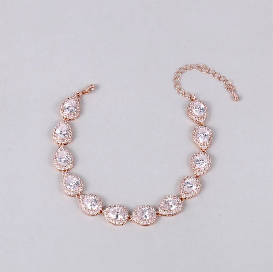 "Raïsa" - CZ Bridal Bracelet and Earrings Set - Available in Silver, Rose Gold and Yellow Gold
