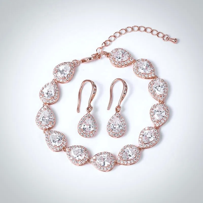"Raïsa" - CZ Bridal Bracelet and Earrings Set - Available in Silver, Rose Gold and Yellow Gold