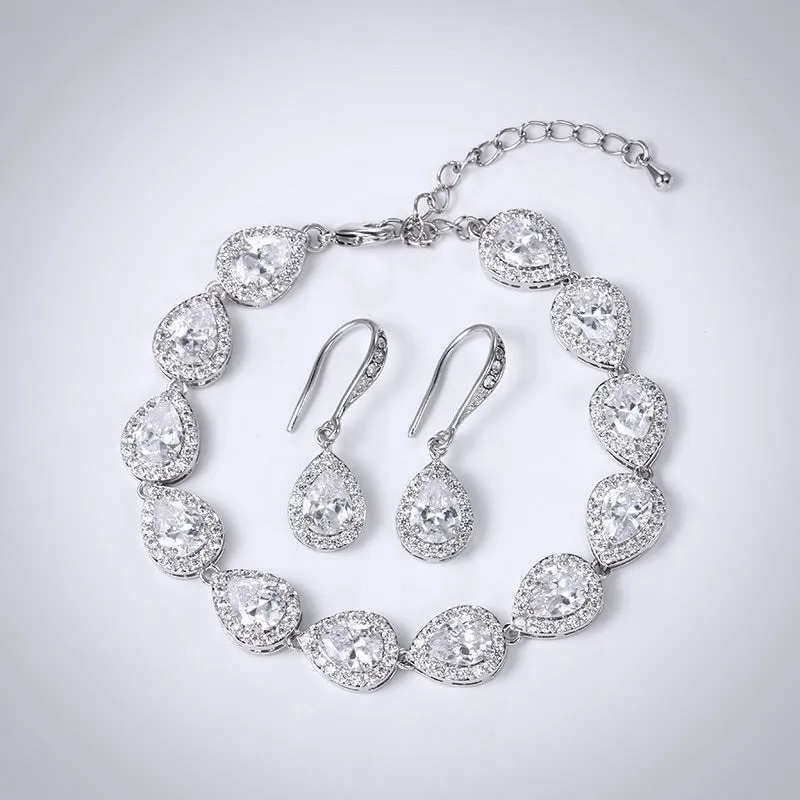 "Raïsa" - CZ Bridal Bracelet and Earrings Set - Available in Silver, Rose Gold and Yellow Gold
