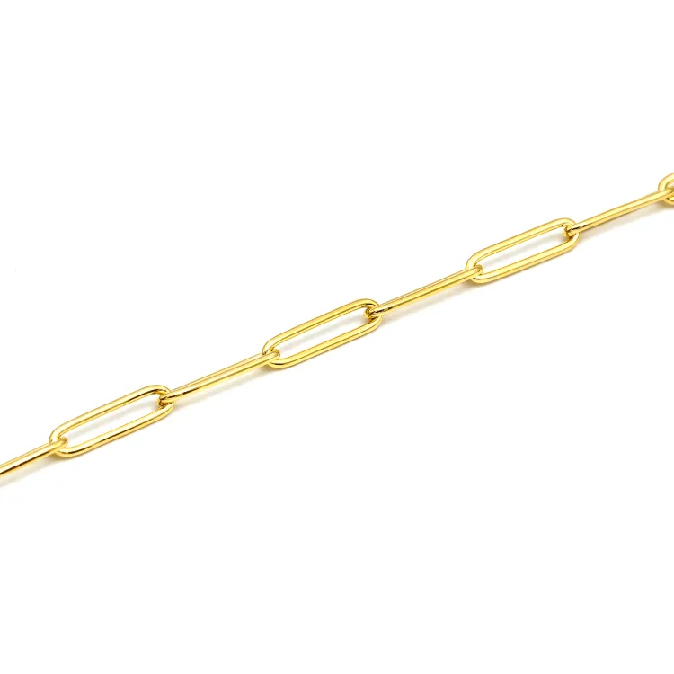 Real Gold Long Round Paper Clip Chain Bracelet Link Length 1.7 C.M 9482 (19 C.M) BR1584