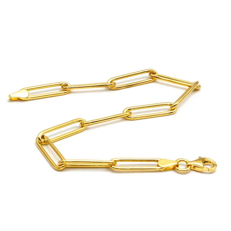 Real Gold Long Round Paper Clip Chain Bracelet Link Length 1.7 C.M 9482 (19 C.M) BR1584