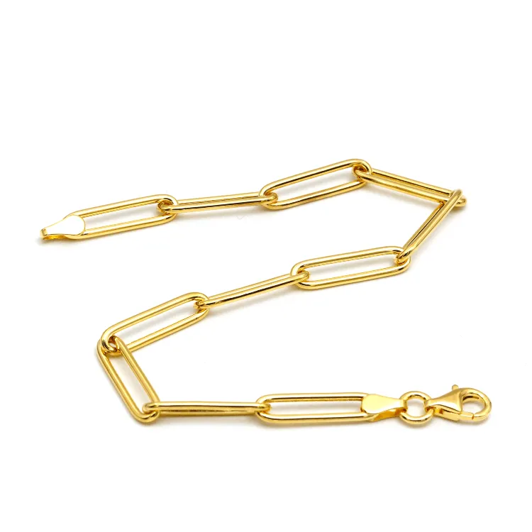Real Gold Long Round Paper Clip Chain Bracelet Link Length 1.7 C.M 9482 (19 C.M) BR1584