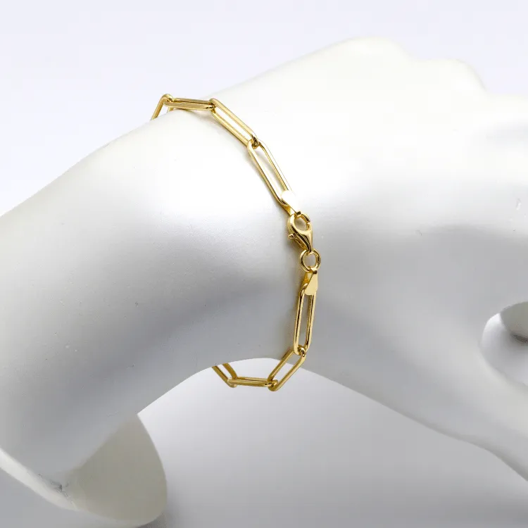 Real Gold Long Round Paper Clip Chain Bracelet Link Length 1.7 C.M 9482 (19 C.M) BR1584