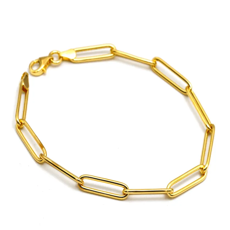 Real Gold Long Round Paper Clip Chain Bracelet Link Length 1.7 C.M 9482 (19 C.M) BR1584