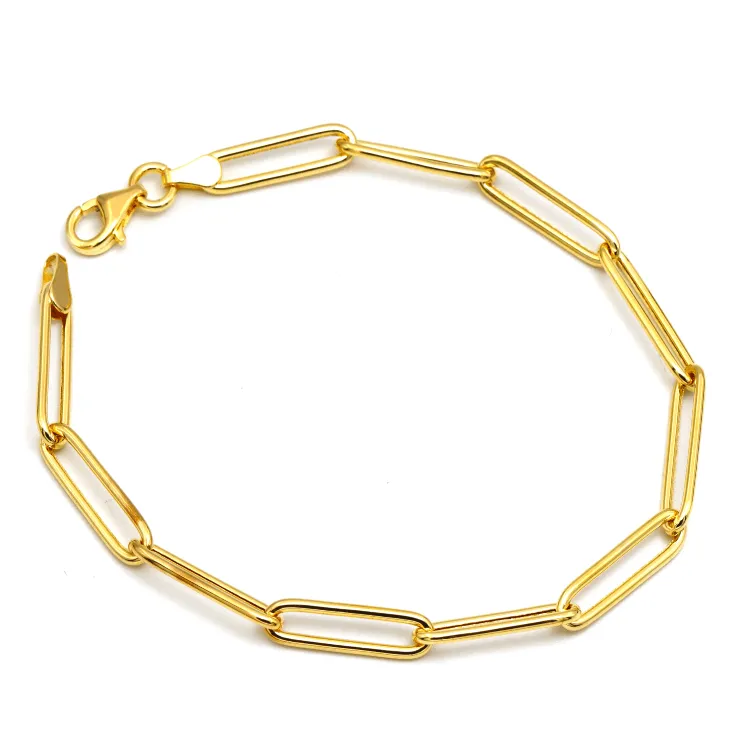 Real Gold Long Round Paper Clip Chain Bracelet Link Length 1.7 C.M 9482 (19 C.M) BR1584