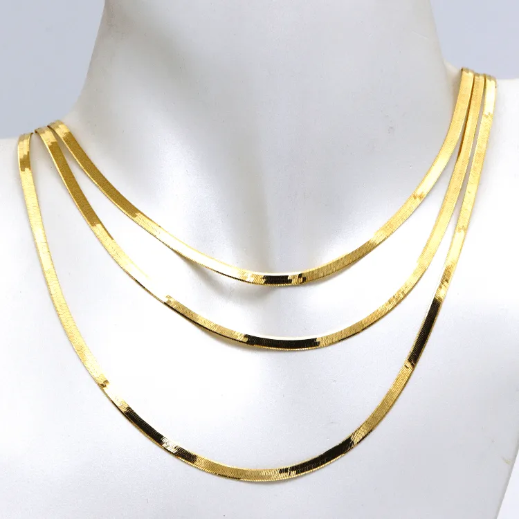 Real Gold Omega Snake Herringbone Belt Chain Necklace 0707 (40 C.M) CH1227
