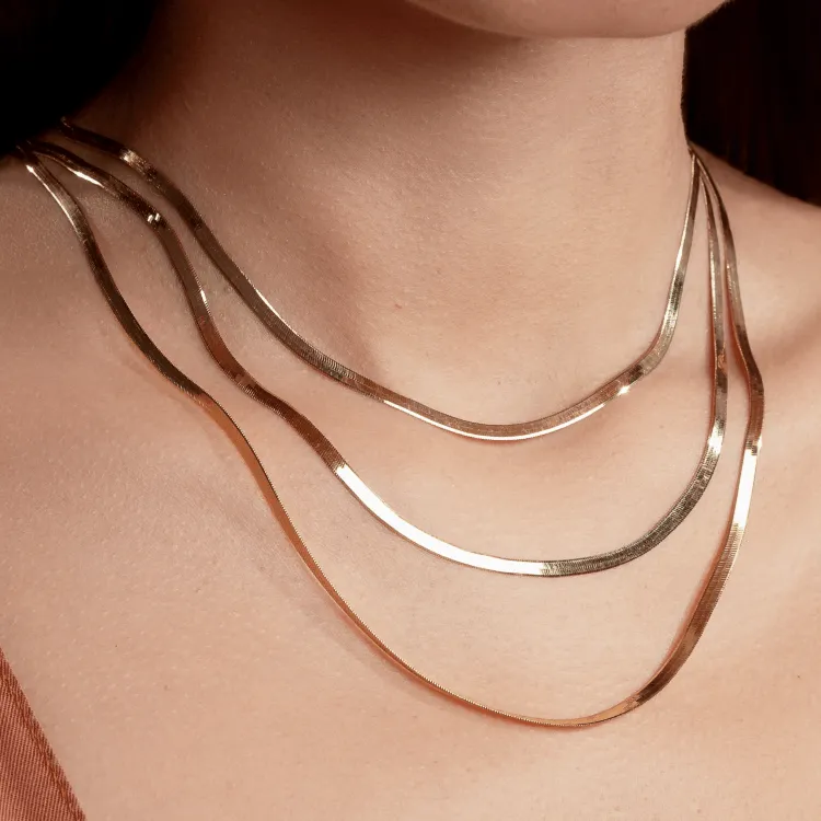 Real Gold Omega Snake Herringbone Belt Chain Necklace 0707 (40 C.M) CH1227